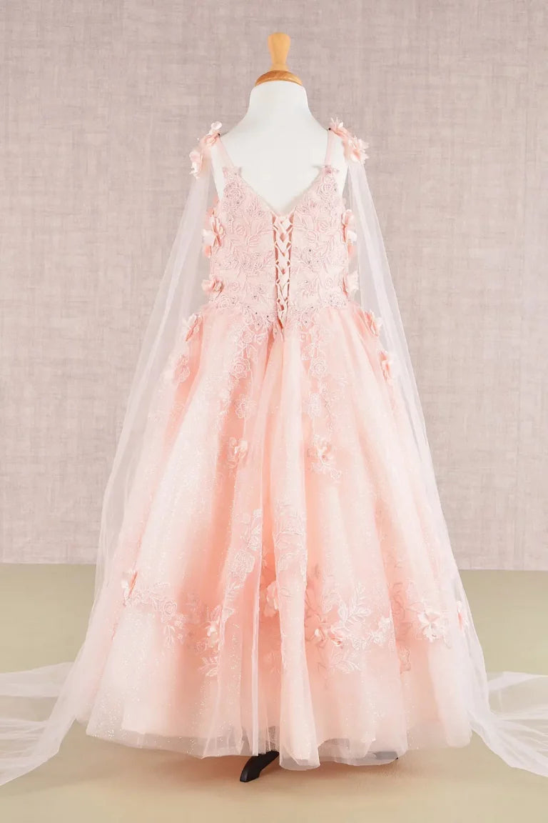 Vestido de Niña con Flores 3D y Capa Desmontable - GLS Kids by Elizabeth K (GK111)