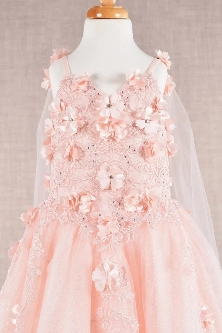 Vestido de Niña con Flores 3D y Capa Desmontable - GLS Kids by Elizabeth K (GK111)