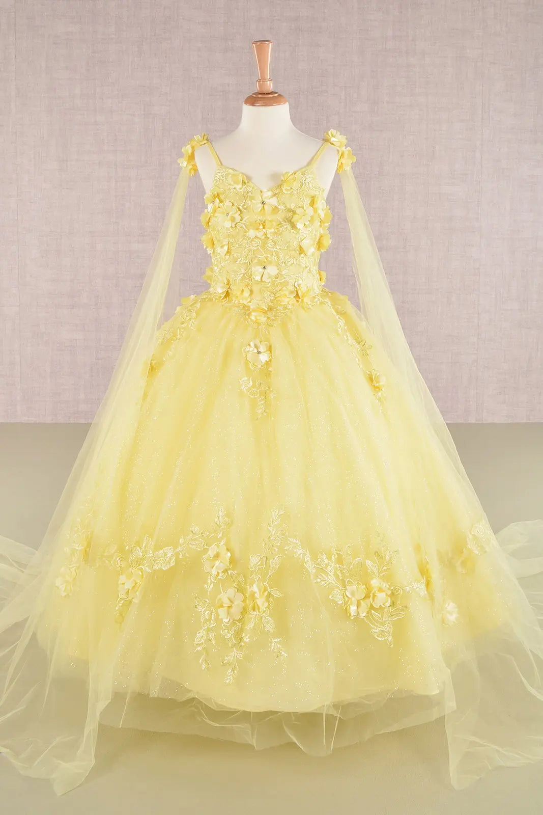 Vestido de Niña con Flores 3D y Capa Desmontable - GLS Kids by Elizabeth K (GK111)