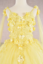 Vestido de Niña con Flores 3D y Capa Desmontable - GLS Kids by Elizabeth K (GK111)