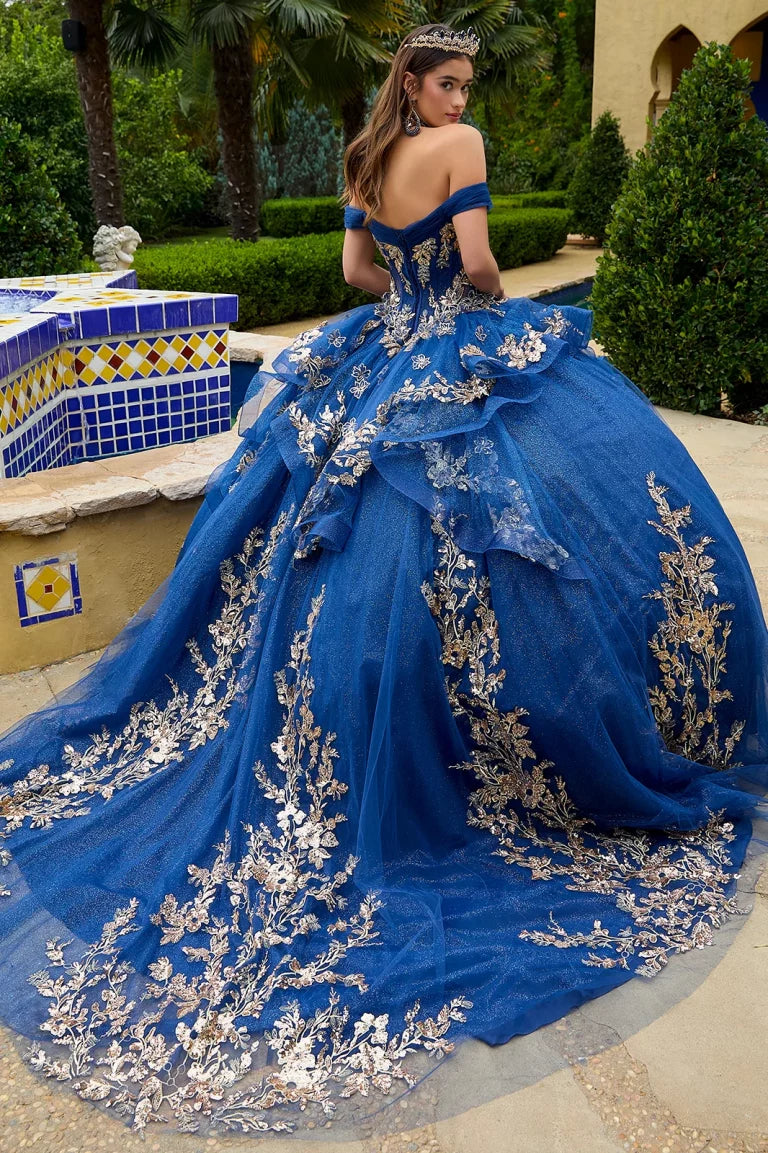 Vestido de XV Años GLS by Gloria GL3552 – Estilo Real con Bordado Floral y Pedrería