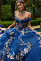 Vestido de XV Años GLS by Gloria GL3552 – Estilo Real con Bordado Floral y Pedrería