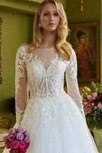 Vestido de Novia Corte A con Mangas Largas y Corsé Ilusión - GLS by Gloria GL3603