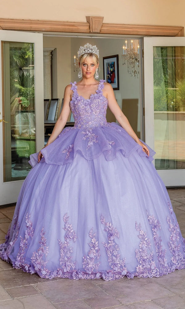 Quinceañera Dress with 3D Flowers