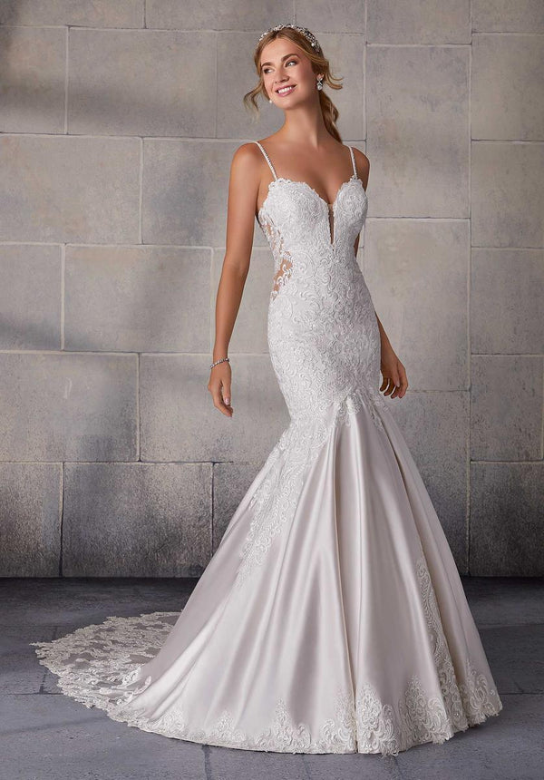 Mermaid Wedding Dress in Satin with Embroidered Train - Morilee