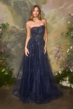 Vestido de novia azul marino con brillos, corte princesa, ideal para bodas o XV años