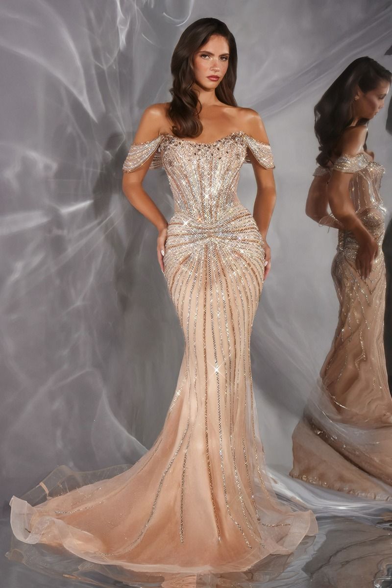 Ladivine Mermaid Crystal Embellished Prom Dress - CD654