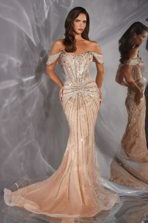 Vestido de Fiesta Corte Sirena con Aplicaciones de Cristal Ladivine - CD654