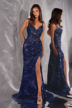 Ladivine - CC498 Crystal Embellished Fitted Prom & Evening Dress
