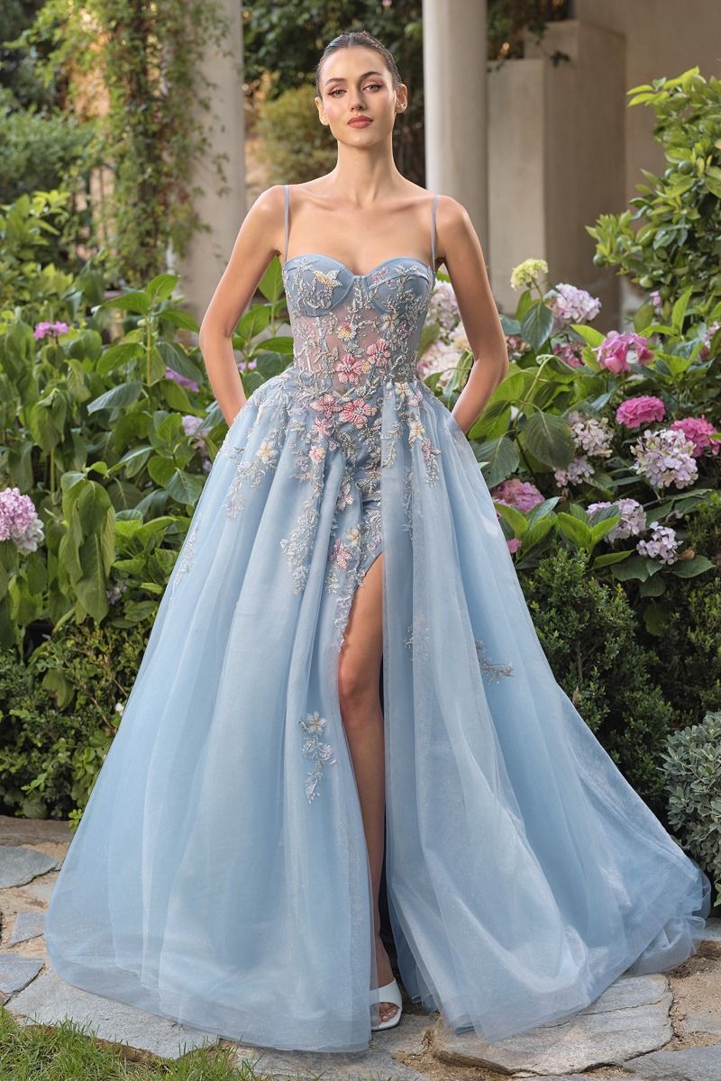 Vestido de Fiesta con Corpiño Bustier y Flores - Andrea & Leo Couture A1490