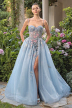 Vestido de Fiesta con Corpiño Bustier y Flores - Andrea & Leo Couture A1490