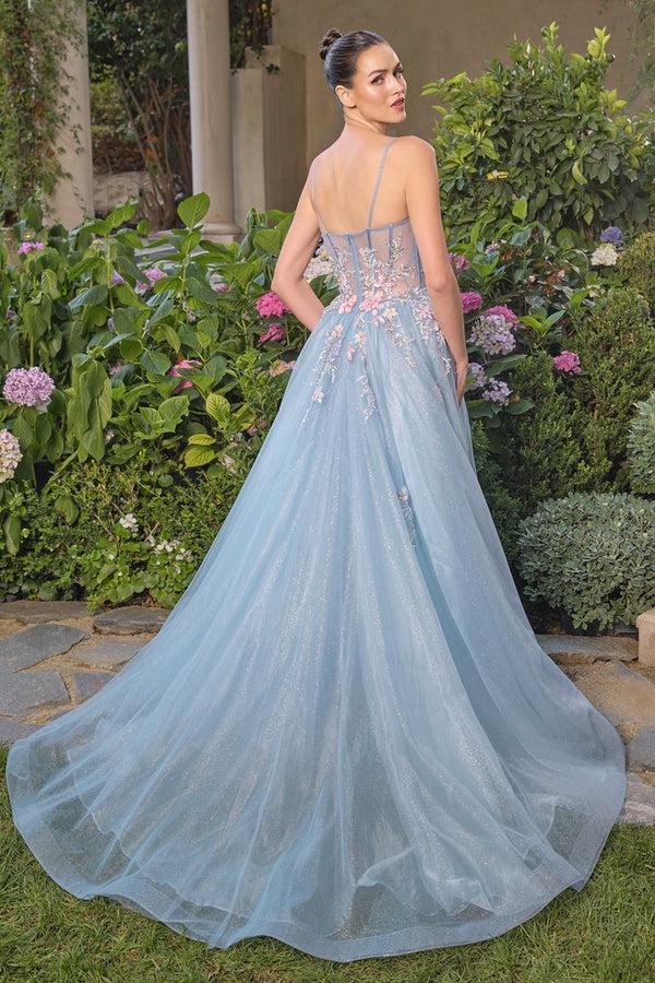 Vestido de Fiesta con Corpiño Bustier y Flores - Andrea & Leo Couture A1490