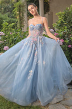 Vestido de Fiesta con Corpiño Bustier y Flores - Andrea & Leo Couture A1490