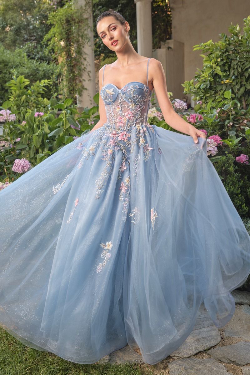 Vestido de Fiesta con Corpiño Bustier y Flores - Andrea & Leo Couture A1490