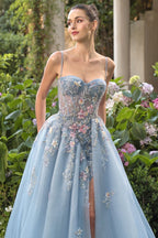 Vestido de Fiesta con Corpiño Bustier y Flores - Andrea & Leo Couture A1490