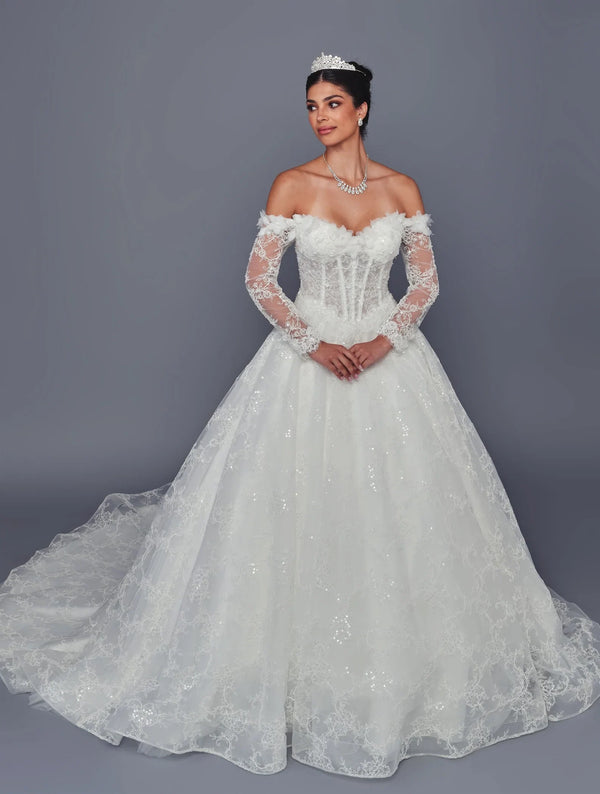 A-Line Wedding Dress with Long Sleeves - DeKlaire Bridal 521
