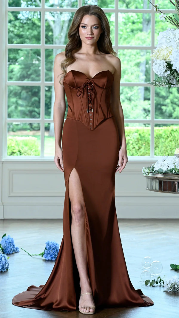 Strapless Corset Ribbon Party Dress - Colors 4233