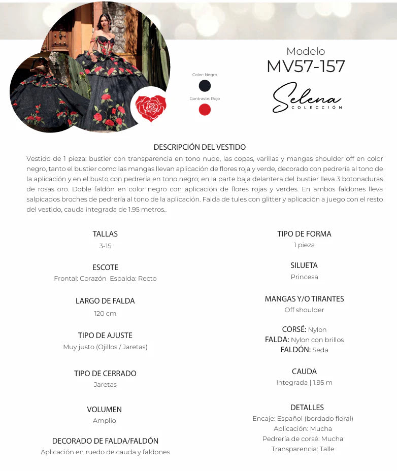 Vestido de Quinceañera Charro Floral de Ragazza - MV57-157