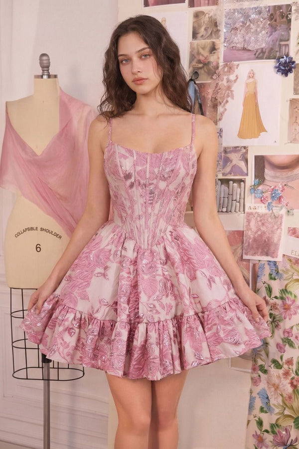 Minivestido de Jacquard Floral con Corte Evasé (A1522)