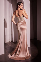 Vestido de Gala Strapless con Cristales y Abertura | Ladivine - C161