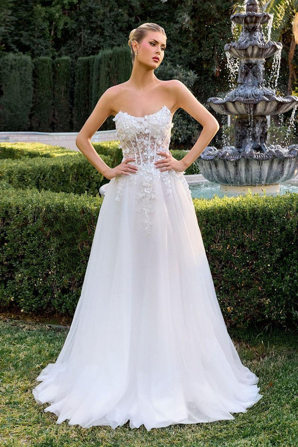 Vestido de Novia de Tul con Corsé Transparente y Flores 3D - C17W