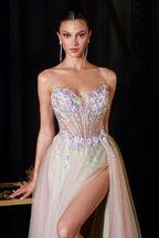 Vestido de Gala Corte A con Corset Floral y Abertura | Ladivine - CD2418
