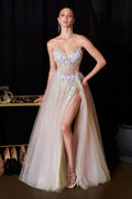 Vestido de Gala Corte A con Corset Floral y Abertura | Ladivine - CD2418