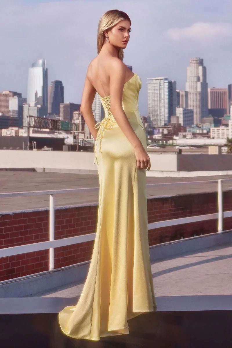Satin Bridesmaid Dress with Corset Top and Slit Ladivine