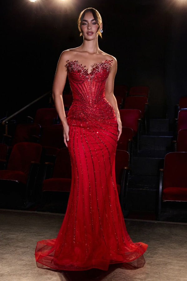 Ladivine CD715 Illusion Corset Sequin Mermaid Gala Dress