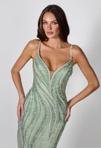 Vestido de Gala Ajustado con Pedrería y Cuello Gargantilla - Ladivine CD719