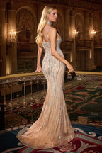 Vestido de Gala Ajustado con Pedrería y Cuello Gargantilla - Ladivine CD719