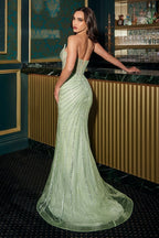 Vestido de Fiesta Strapless con Pedrería Lineal y Espalda Ajustable Ladivine - CD727