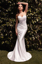Vestido de Novia Strapless de Satén y Encaje - Ladivine Bridal CD797W
