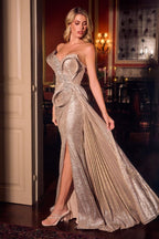 Vestido de Fiesta Platino Ajustado Metálico Escultural - Ladivine CM003