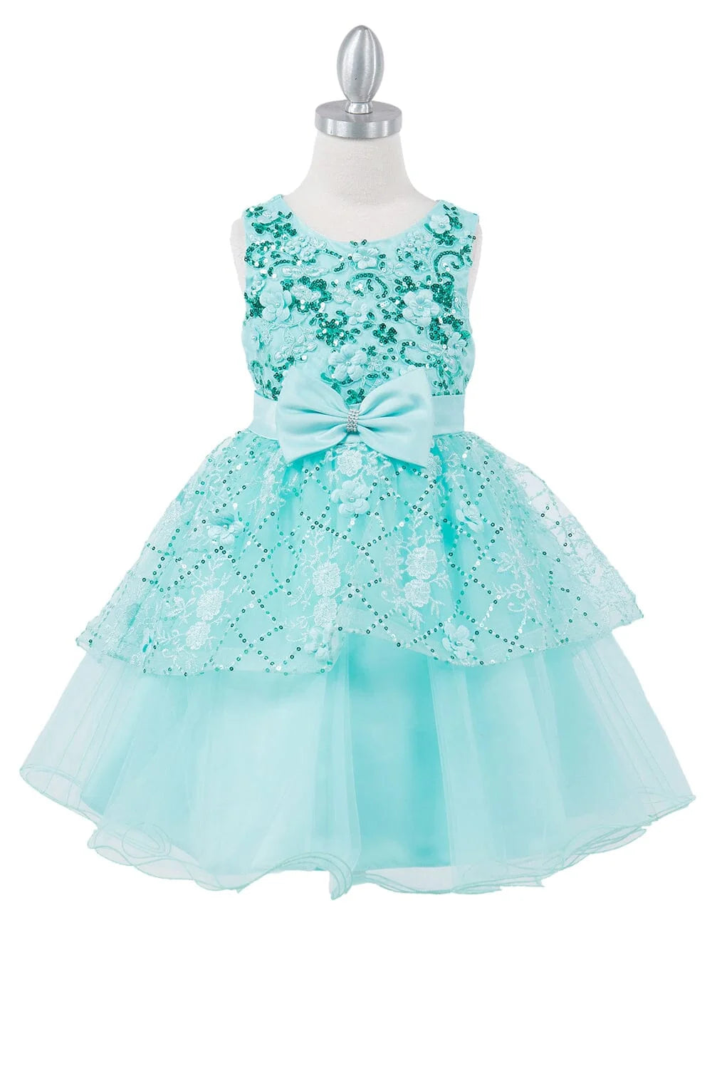 Vestido de Niña con Encaje, Tul y Moño Satinado - Cinderella Couture 9131