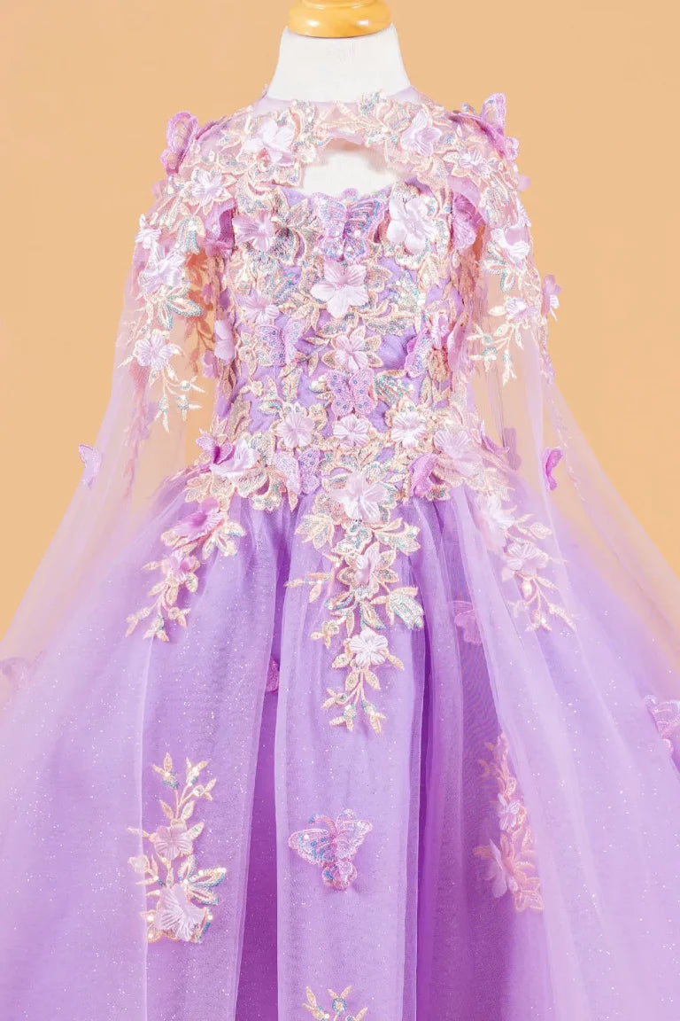 Vestido de Niña con Túnica, Flores y Mariposas 3D - GLS Kids by Elizabeth K (GK119)