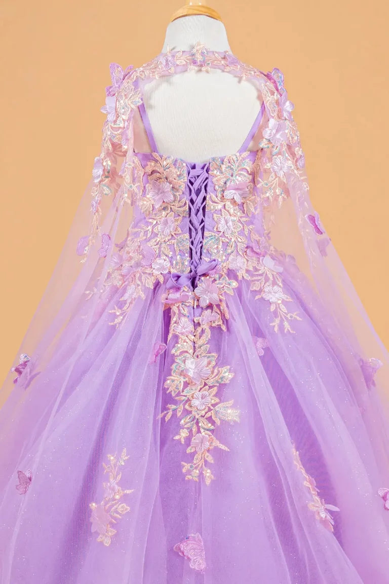 Vestido de Niña con Túnica, Flores y Mariposas 3D - GLS Kids by Elizabeth K (GK119)