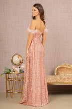 Vestido de Gala Mermaid en Terciopelo con Lentejuelas y Plumas - Modelo GL3163