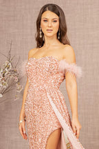 Vestido de Gala Mermaid en Terciopelo con Lentejuelas y Plumas - Modelo GL3163