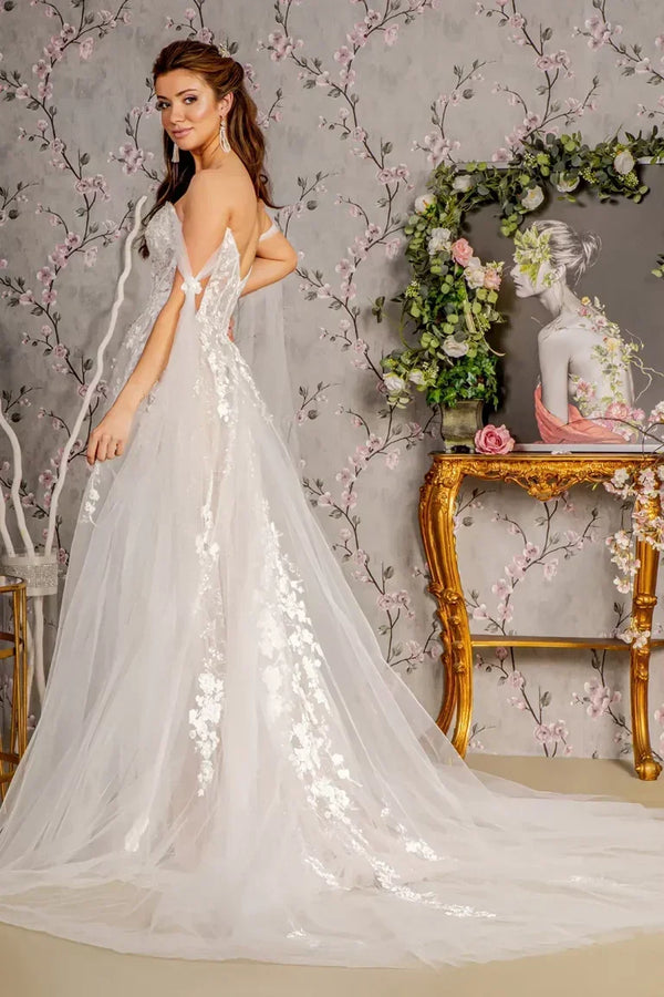 Vestido de Novia con Encaje Floral y Mangas Caídas - GLS by Gloria GL3428
