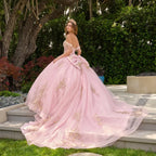 Vestido de Quinceañera con Flores 3D y Pedrería Colgante - Elizabeth K GL3849