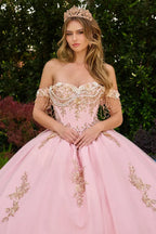Vestido de Quinceañera con Flores 3D y Pedrería Colgante - Elizabeth K GL3849