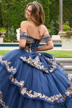 Vestido de Quinceañera con Corsé, Bordados y Cauda - GLS by Elizabeth K GL3857