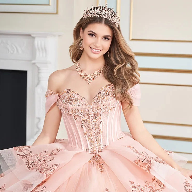 Quinceañera Dress with Detachable Overskirt and Basque Waist - Princesa by Ariana Vara PR30171