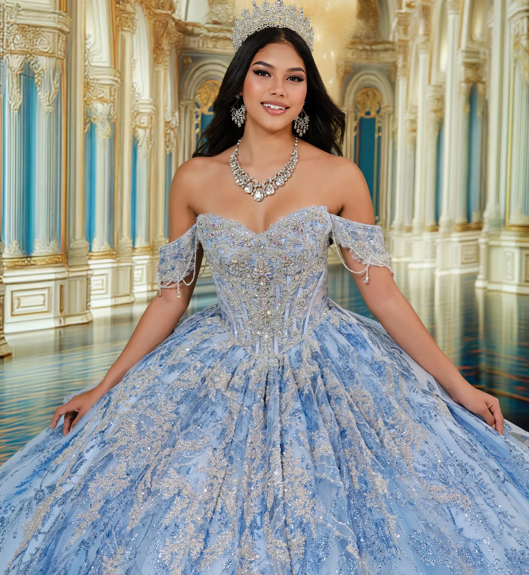 Vestido de Quinceañera con Efecto Hielo y Cola Extralarga - Princesa by Ariana Vara PR30251