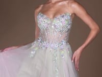 Vestido de Gala Corte A con Corset Floral y Abertura | Ladivine - CD2418