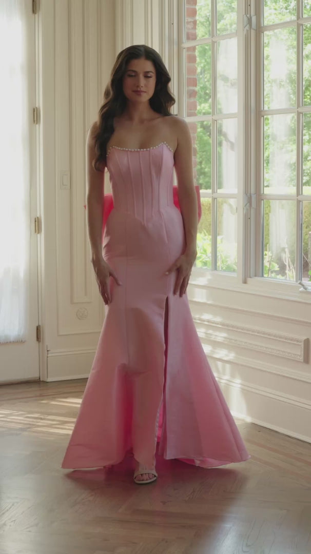 Vestido de Fiesta Escote de Perlas y Moño En La Espalda - COLOR's 4195