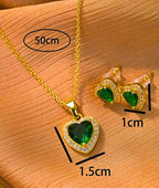 Collar Y Aretes Acero Inoxidable Corazón Circonita Verde Verde
