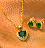 Collar Y Aretes Acero Inoxidable Corazón Circonita Verde Verde