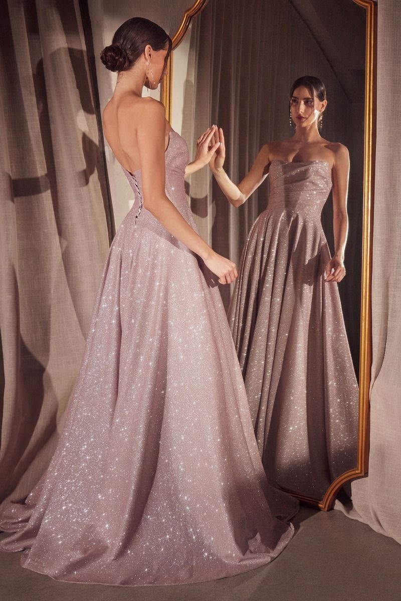 Vestido de Gala y Prom Línea A con Brillos y Abertura - Amoris T701
